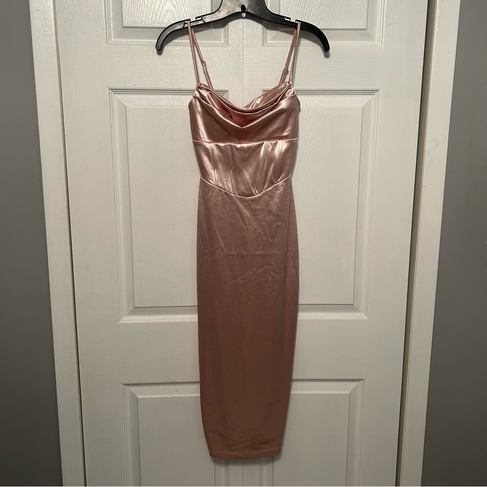 Windsor X-Small Gold Satin Midi Dress NWT